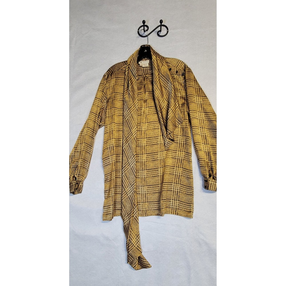 Vintage Gold Gucci Silk Blouse W Attached Scarf Size 40 - Picture 2 of 8